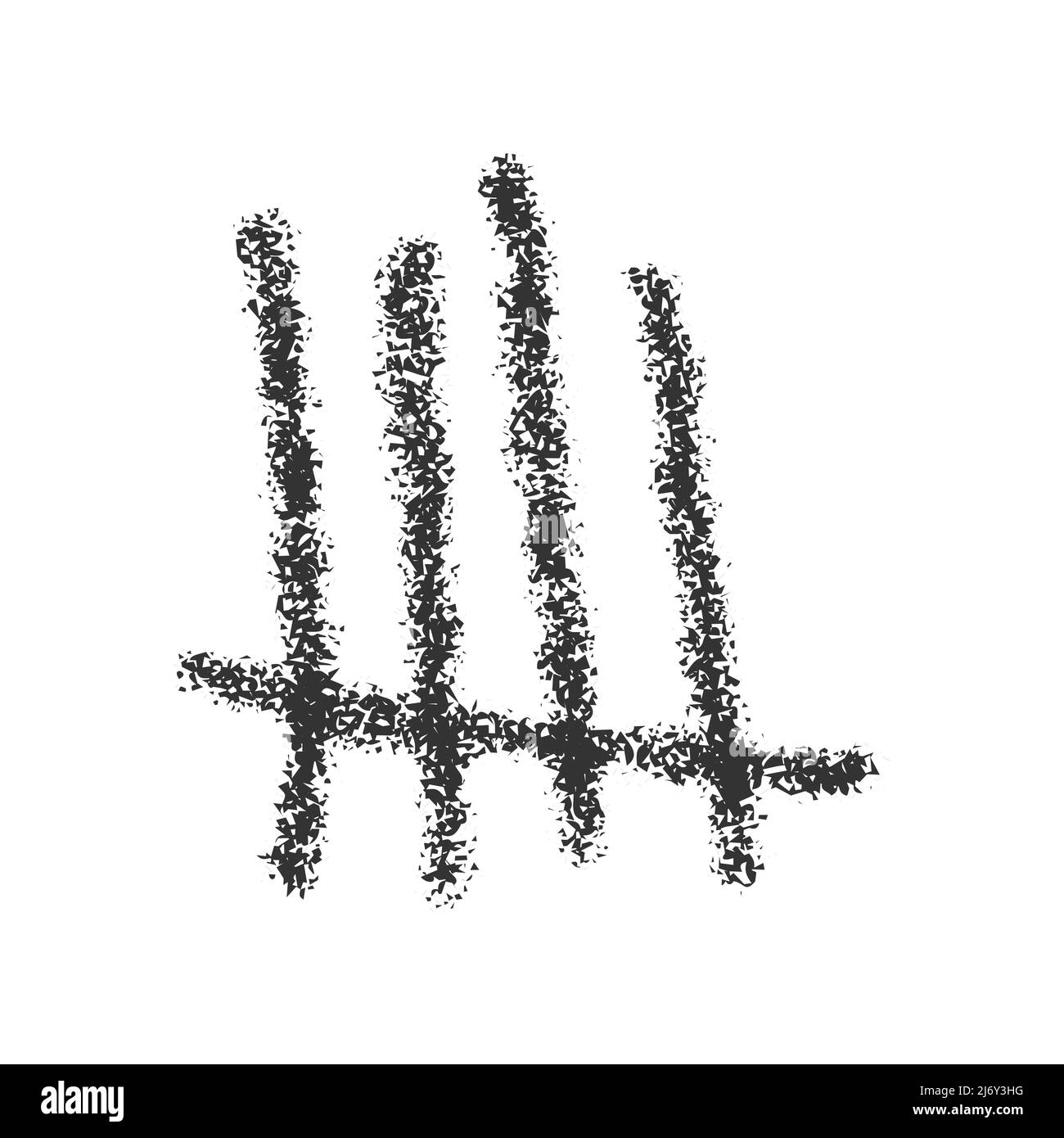 Symbole de marquage tally du charbon. Numéro 5 dans le système numérique unaire. Quatre bâtons dessinés à la main barrés. Symbole de comptage de jour sur le mur de la prison isolé sur fond blanc. Illustration vectorielle Illustration de Vecteur