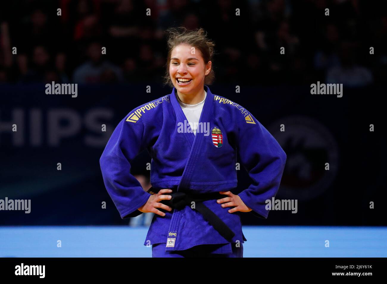 Sofia, Bulgarie, 30th avril 2022. Szofi Ozbas de Hongrie réagit lors du match de médaille de bronze lors des championnats européens de judo 2022 à l'arène Armeets de Sofia, en Bulgarie. 30 avril 2022. Crédit : Nikola Krstic/Alay Banque D'Images