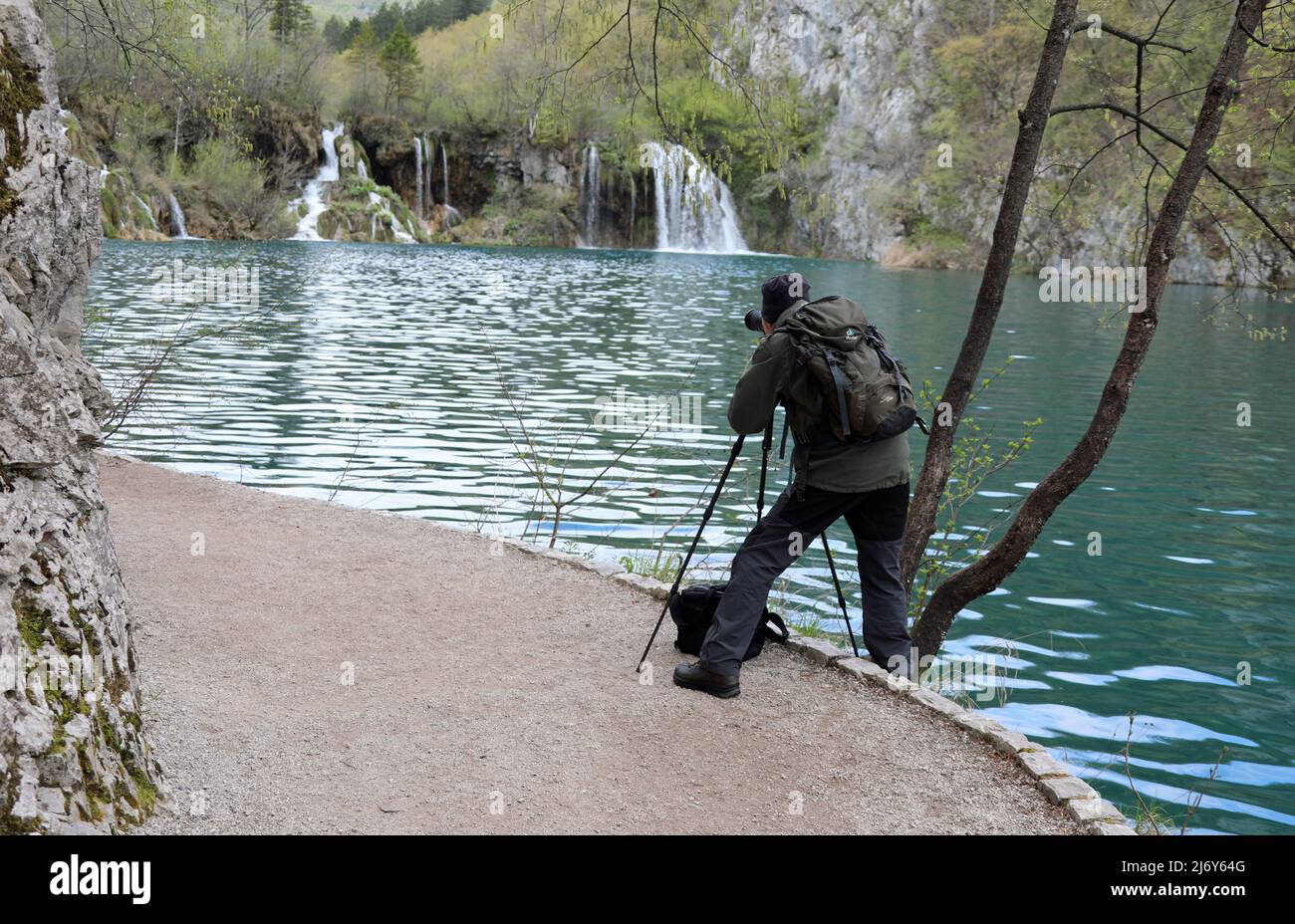 Photographe à Plitvice Lakes en Croatie Banque D'Images