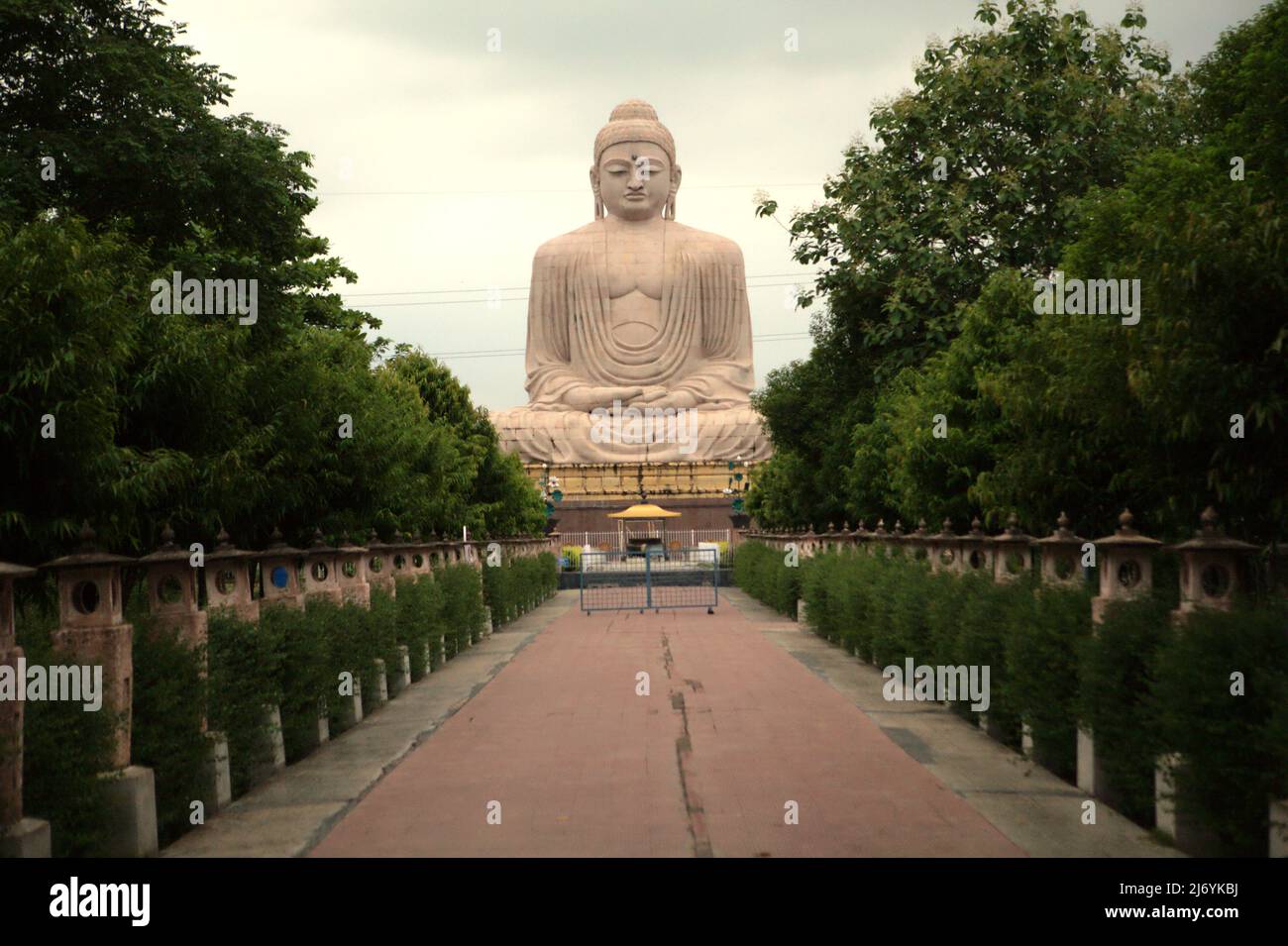 Une statue de grand Bouddha de 64 pieds de haut dans une posture de méditation qui a fait d'un mélange de grès et de granit rouge par l'artiste V. Ganapati Sthapati de 1982 à 1989, situé à Bodh Gaya, Bihar, Inde. Banque D'Images