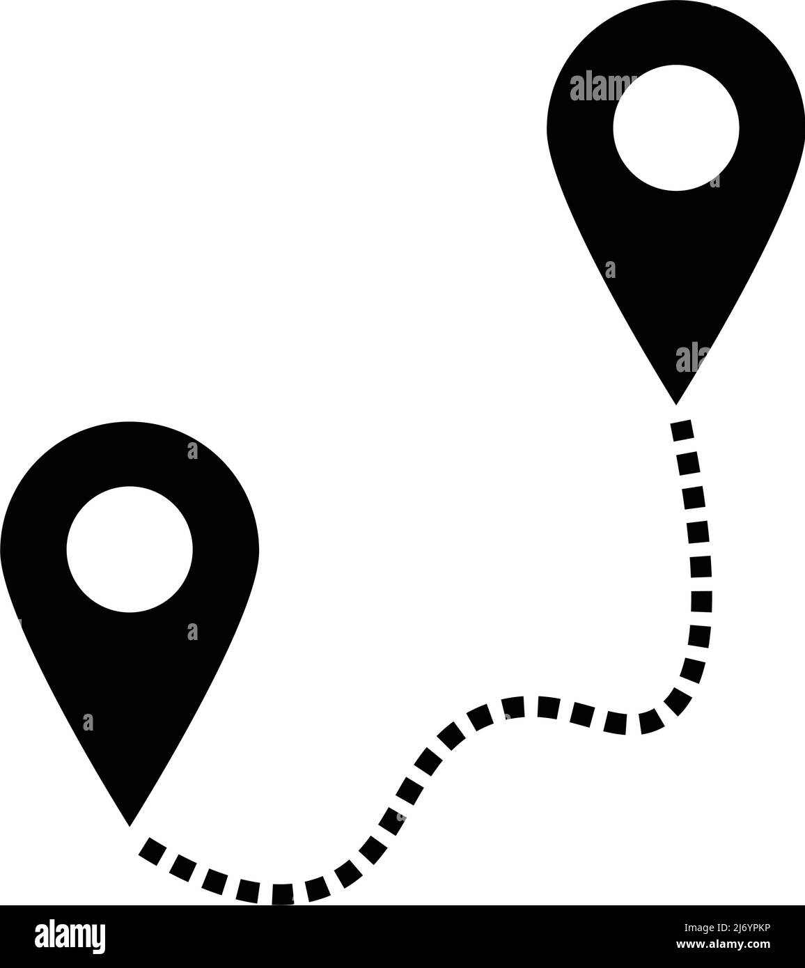 Connectez le point de départ et la destination à l'aide d'une épingle sur la carte. Ligne pointillée. Vecteur modifiable. Illustration de Vecteur