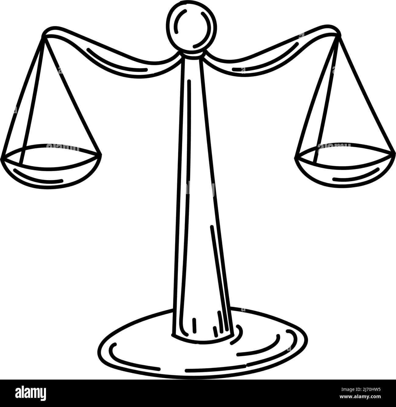 Signe d'équité de l'échelle, met à l'échelle les caniche dessinées à la main dans le style d'esquisse. L'équilibre de l'évaluation du processus judiciaire en matière juridique. Cour. Droits. Justice Illustration de Vecteur