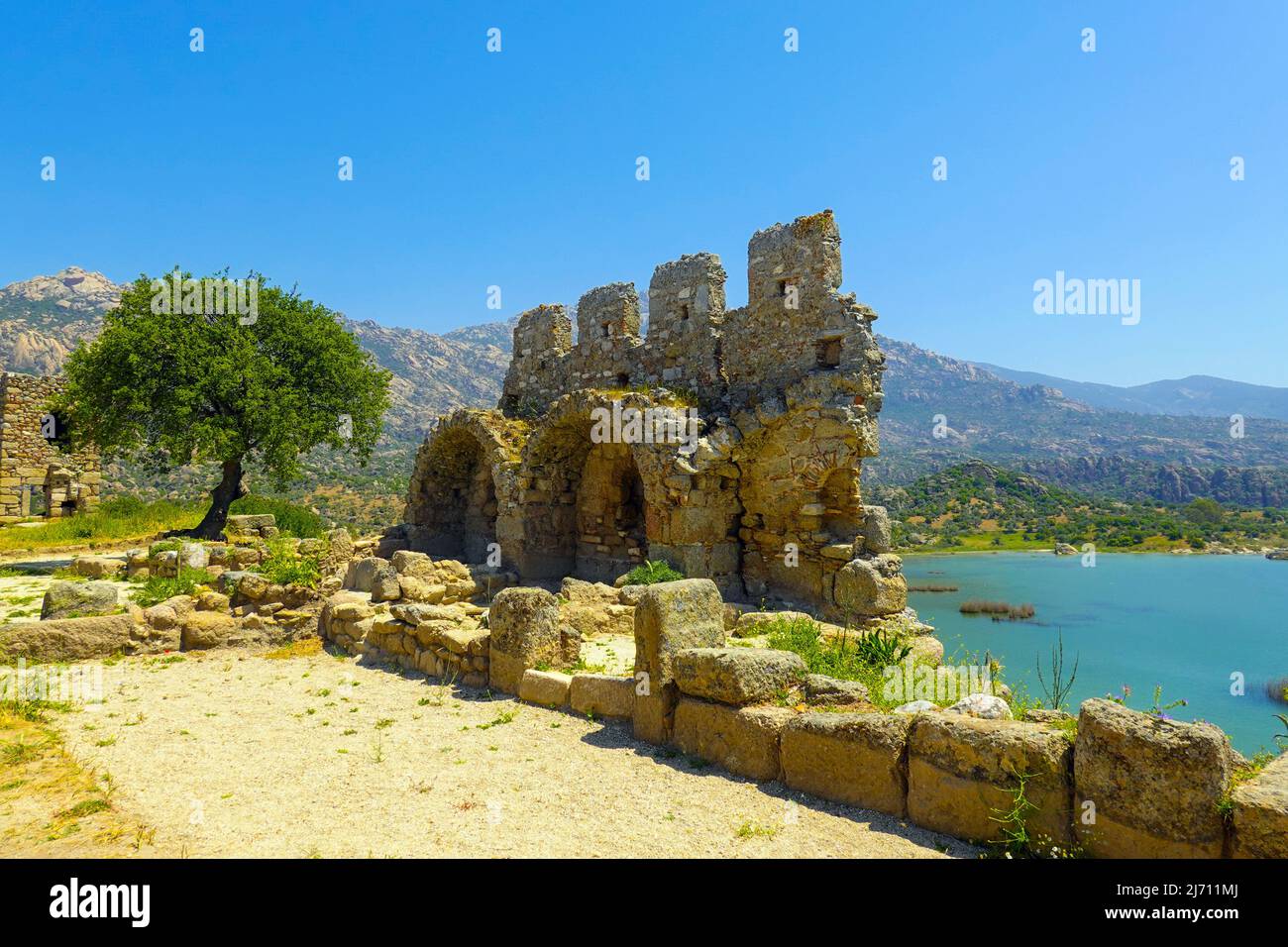 BAFA Golu, lac Golu, et l'ancienne ville d'Heraklia, Mugla, Turquie Banque D'Images