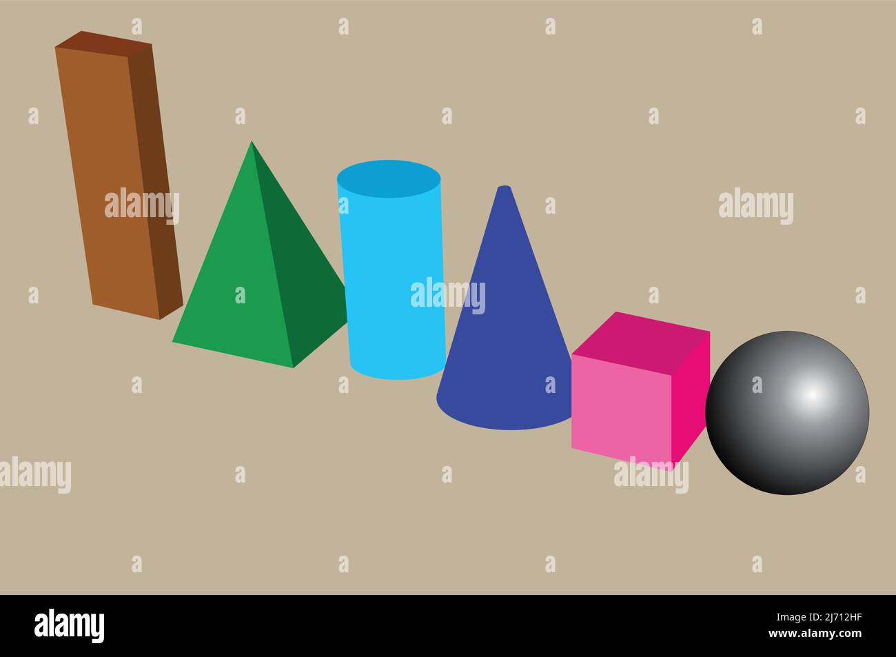illustration de 3d formes cube, cylindre, cône, sphère, etc., Illustration de Vecteur