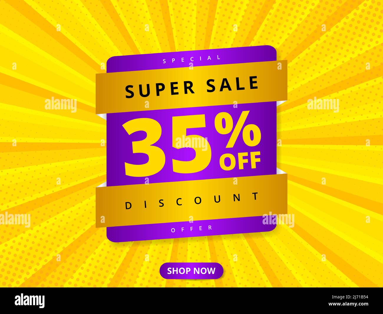 Réduction de 35 % sur les bannières publicitaires colorées. Fond jaune abstrait avec super solde 35 % de rabais sur le message de l'offre. Bannière de réduction publicitaire Illustration de Vecteur