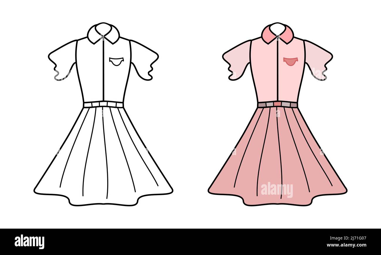 Doodle dessin à la main avec des vêtements pour enfants. Illustration vectorielle de lignes et de pages de coloriage pour enfants Banque D'Images