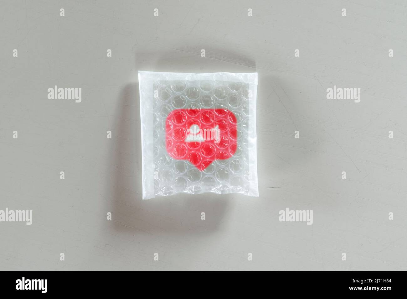 Icône de l'emballage de la borne sociale avec film à bulles Banque D'Images