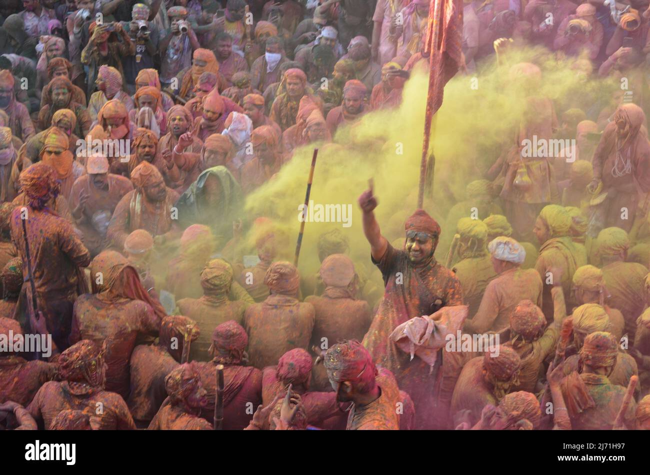 Célébration de l'Holi dans l'Uttar Pradesh, Inde. Banque D'Images