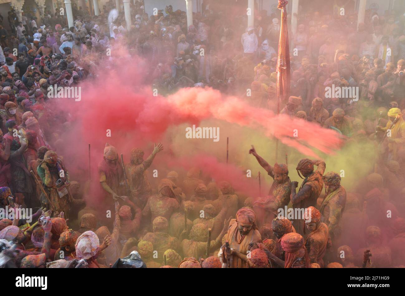 Célébration de l'Holi dans l'Uttar Pradesh, Inde. Banque D'Images