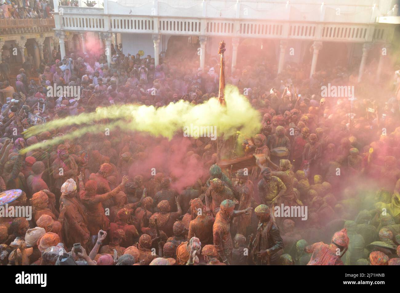 Célébration de l'Holi dans l'Uttar Pradesh, Inde. Banque D'Images