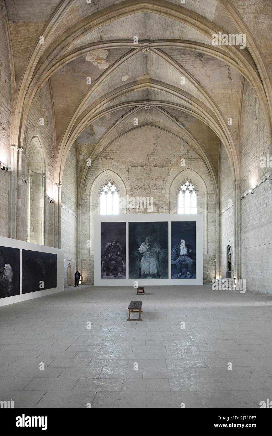 France. Vaucluse (84). Avignon. La chapelle principale abrite des expositions d'art comme ici ' Tigers et Vulturss' de l'artiste chinois Yan PEI-Ming (summ Banque D'Images