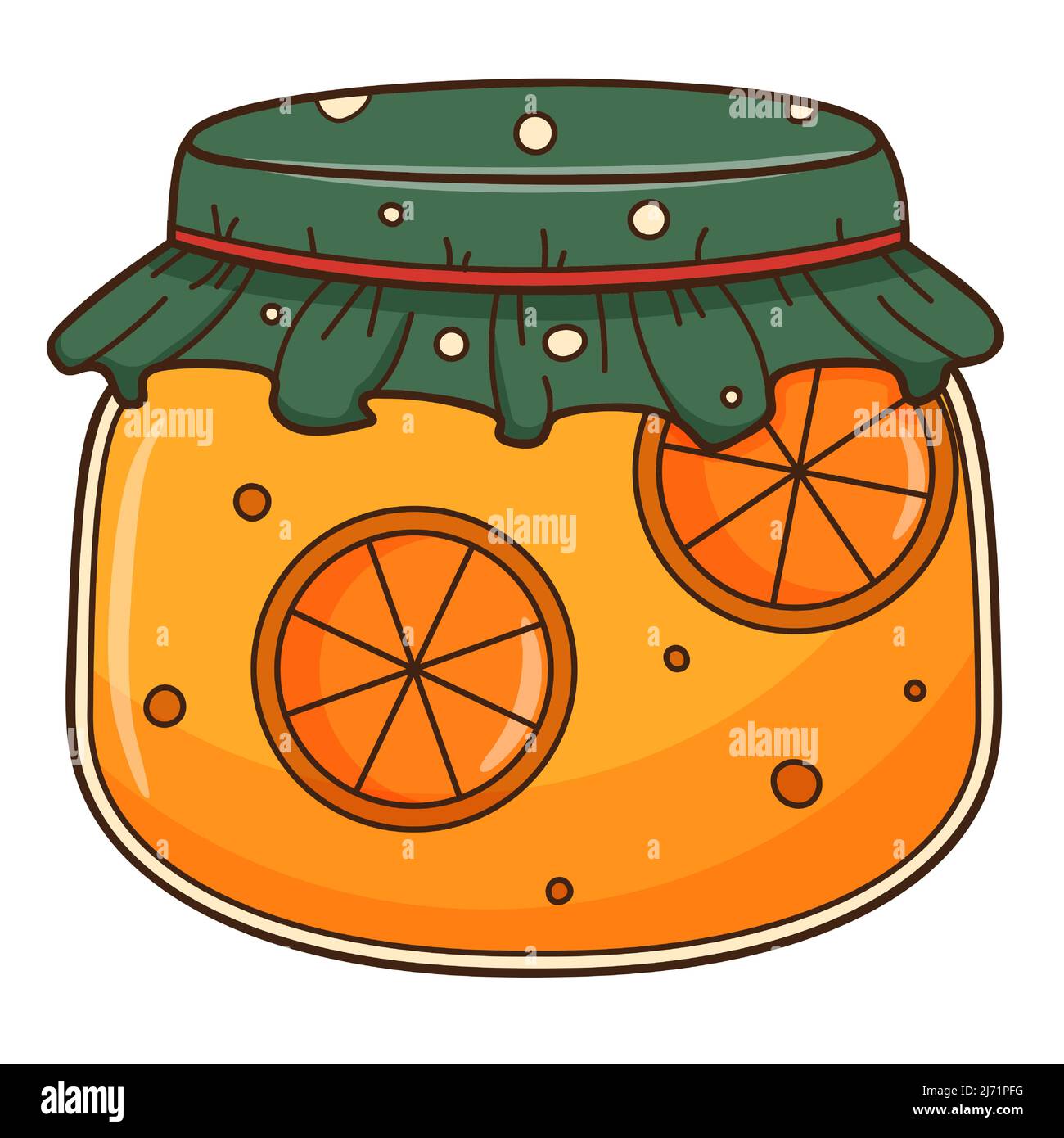 Un joli pot de confiture d'orange avec un emballage vert. Préparations faites maison. Automne, récolte. Elément de conception alimentaire avec contour. Doodle, dessiné à la main. Des plates Illustration de Vecteur