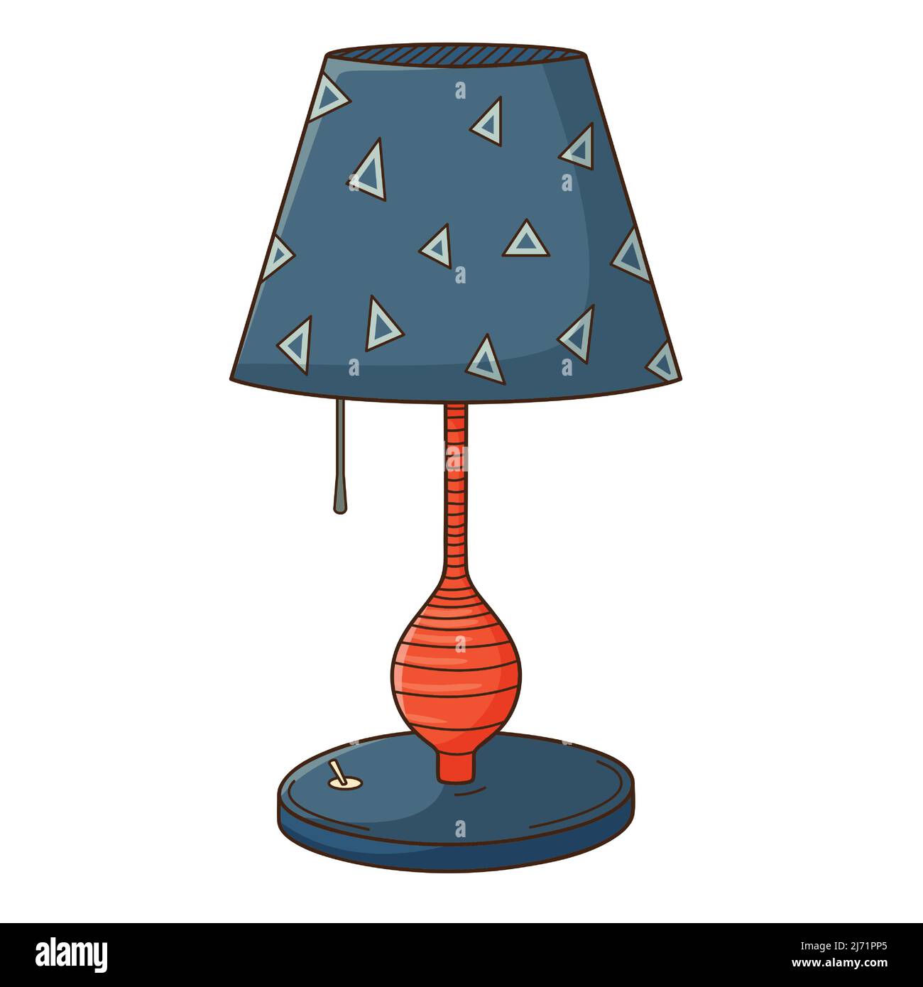 Lampe de table avec abat-jour bleu. Dispositif d'éclairage électrique. Un élément de conception avec un contour. Gribouillages dessinés à la main. Conception plate. Illustration à vecteur de couleur. Illustration de Vecteur