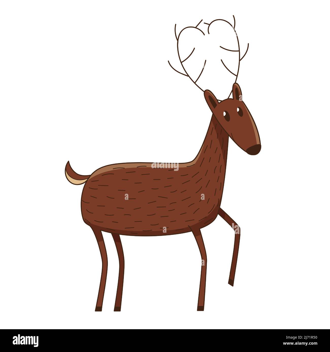 Un simple cerf mignon. Animal sauvage de la forêt de mammifères. Élément décoratif avec contour. Doodle, dessiné à la main. Conception plate. Illustration à vecteur de couleur. Isoler Illustration de Vecteur