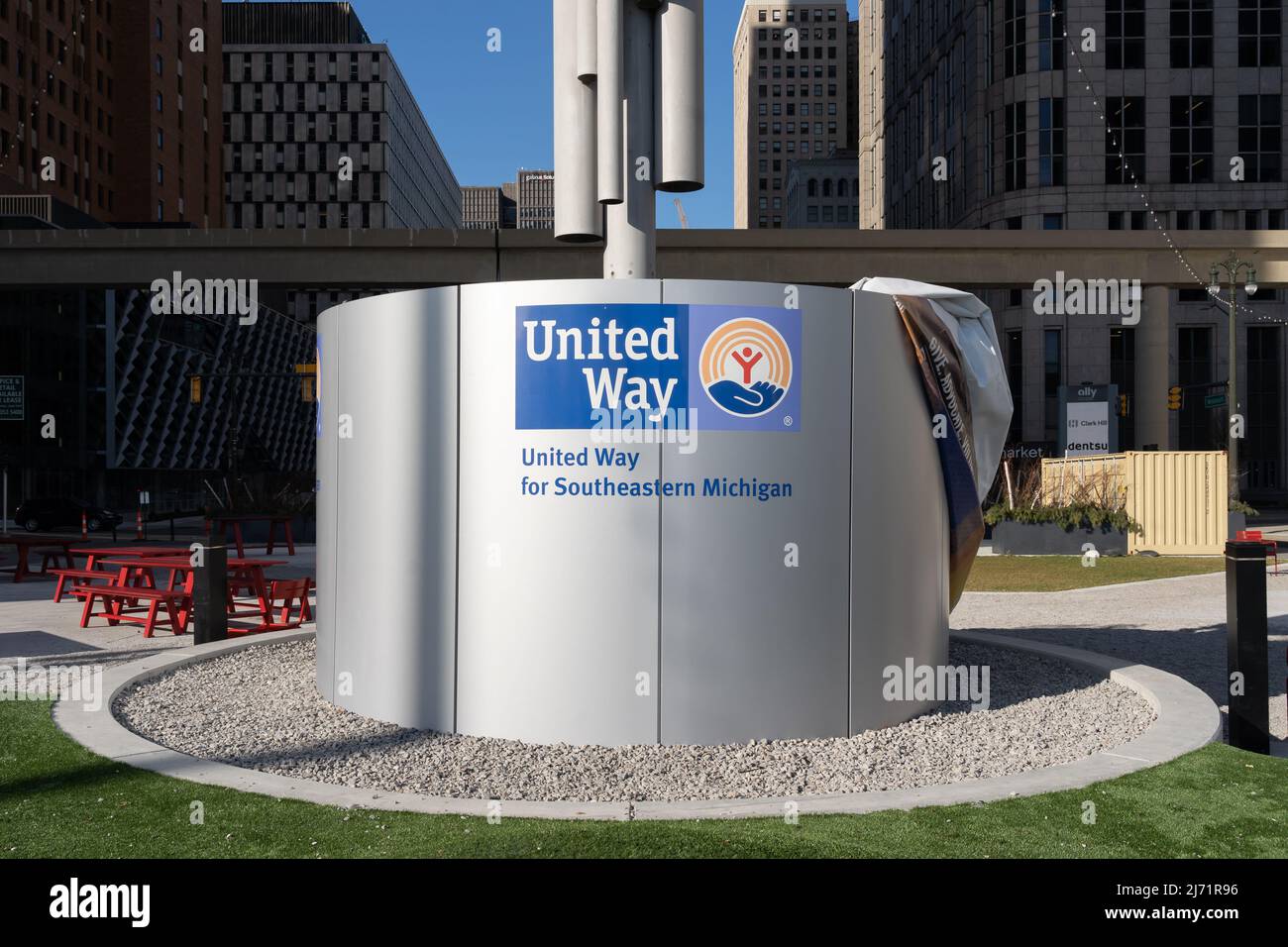 Un panneau pour Centraide pour le sud-est du Michigan à Detroit, Michigan, États-Unis. Banque D'Images