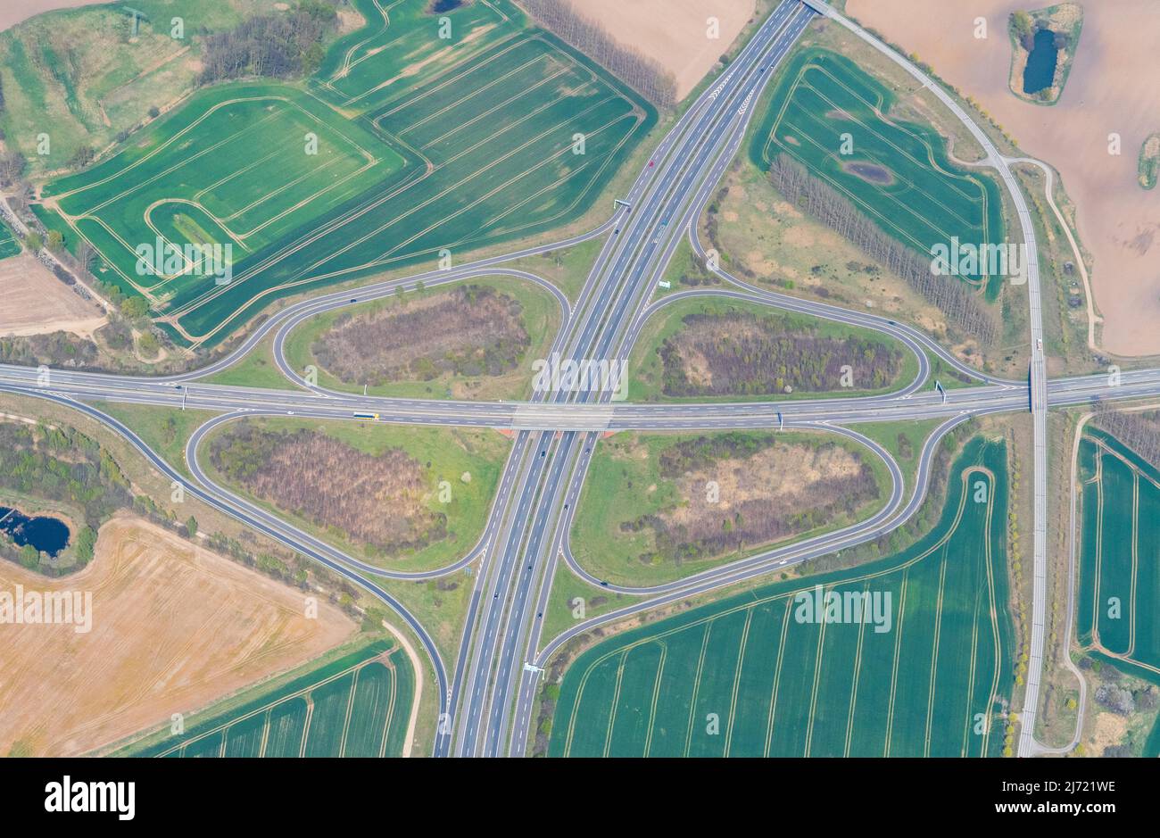 Luftbild des Autobahnkreuz Wismar, A20, A14, Bundesautobahn, Autobahnkreuz, Mecklenburg-Vorpommern, Allemagne Banque D'Images