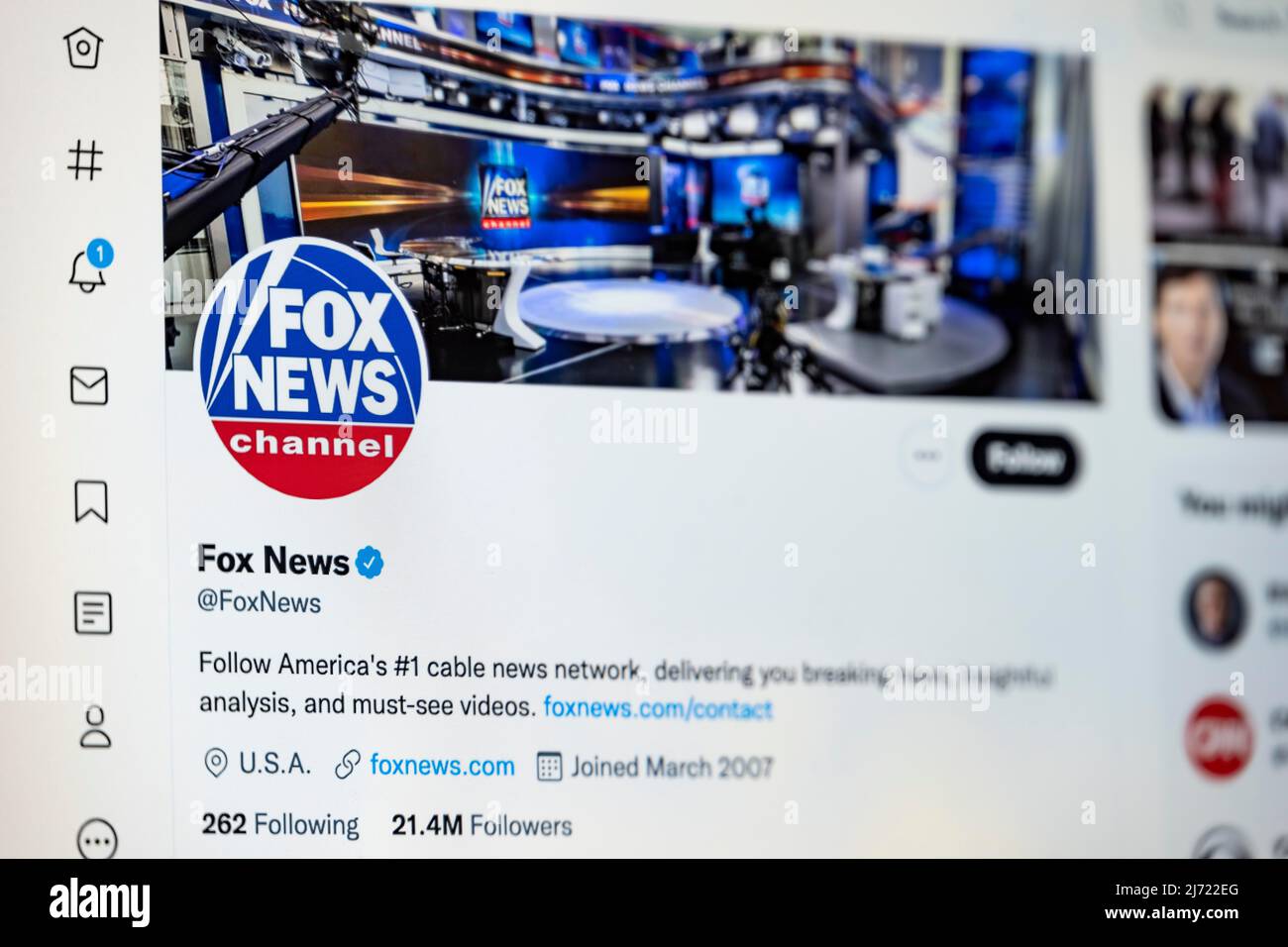 Twitter Seite des Fernsehsender Fox News, Twitter, Soziales Netzwerk, Internet, Bildschirmfoto, Détail, Allemagne Banque D'Images