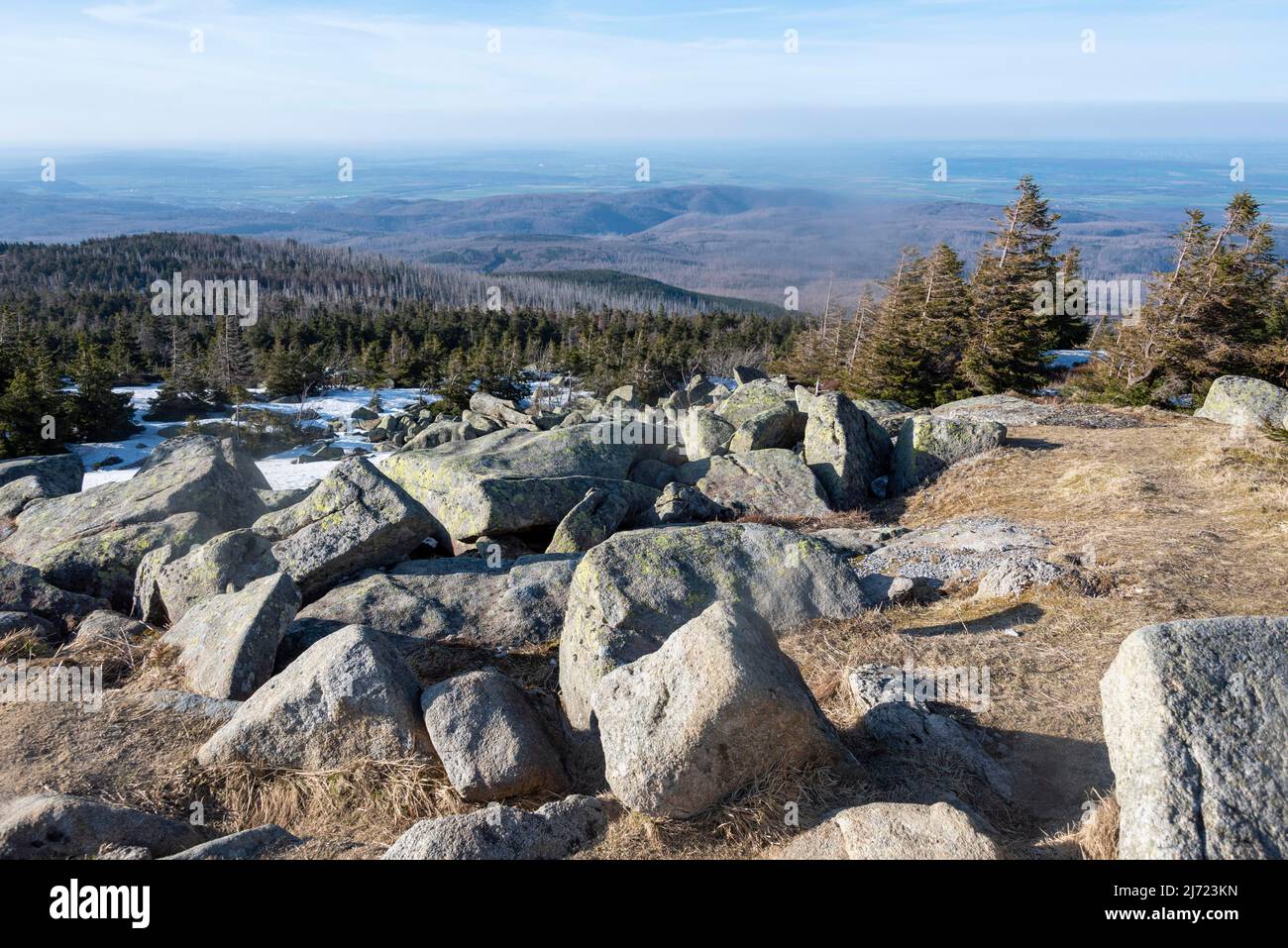 Blockhalden, Gesteinsbrocken, Ueberreste der Eiszeit, Brocken, Nationalpark Harz, Schierke, Sachsen-Anhalt, Allemagne Banque D'Images