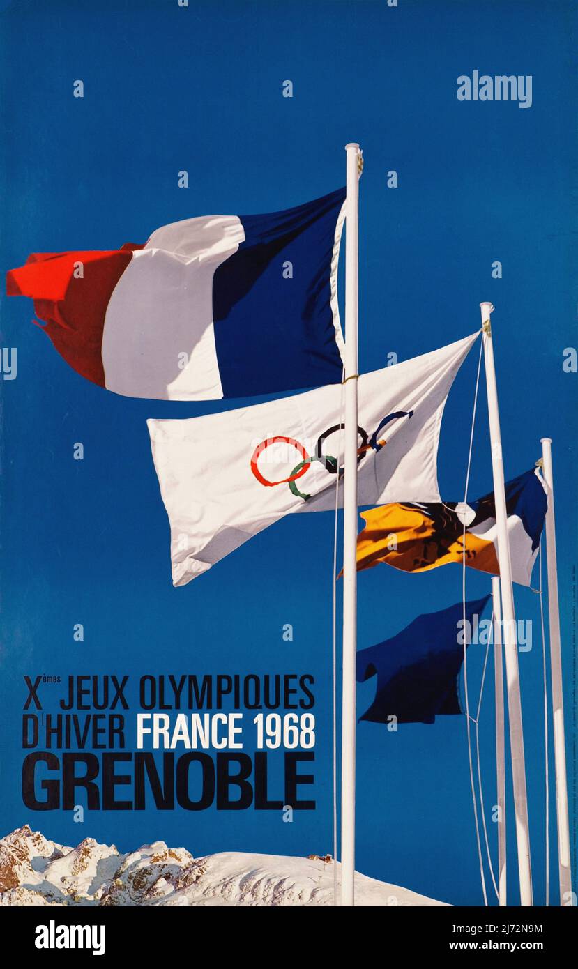 VINTAGE 1968 AFFICHE des Jeux Olympiques d'hiver Grenoble, Xème Jeux Olympiques d'hiver, France 1968 Perceval CONSTANTIN 1968 Banque D'Images