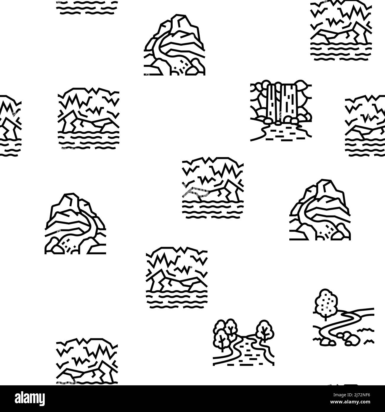 Motif vectoriel de paysage naturel de rivière et de lac sans couture Illustration de Vecteur