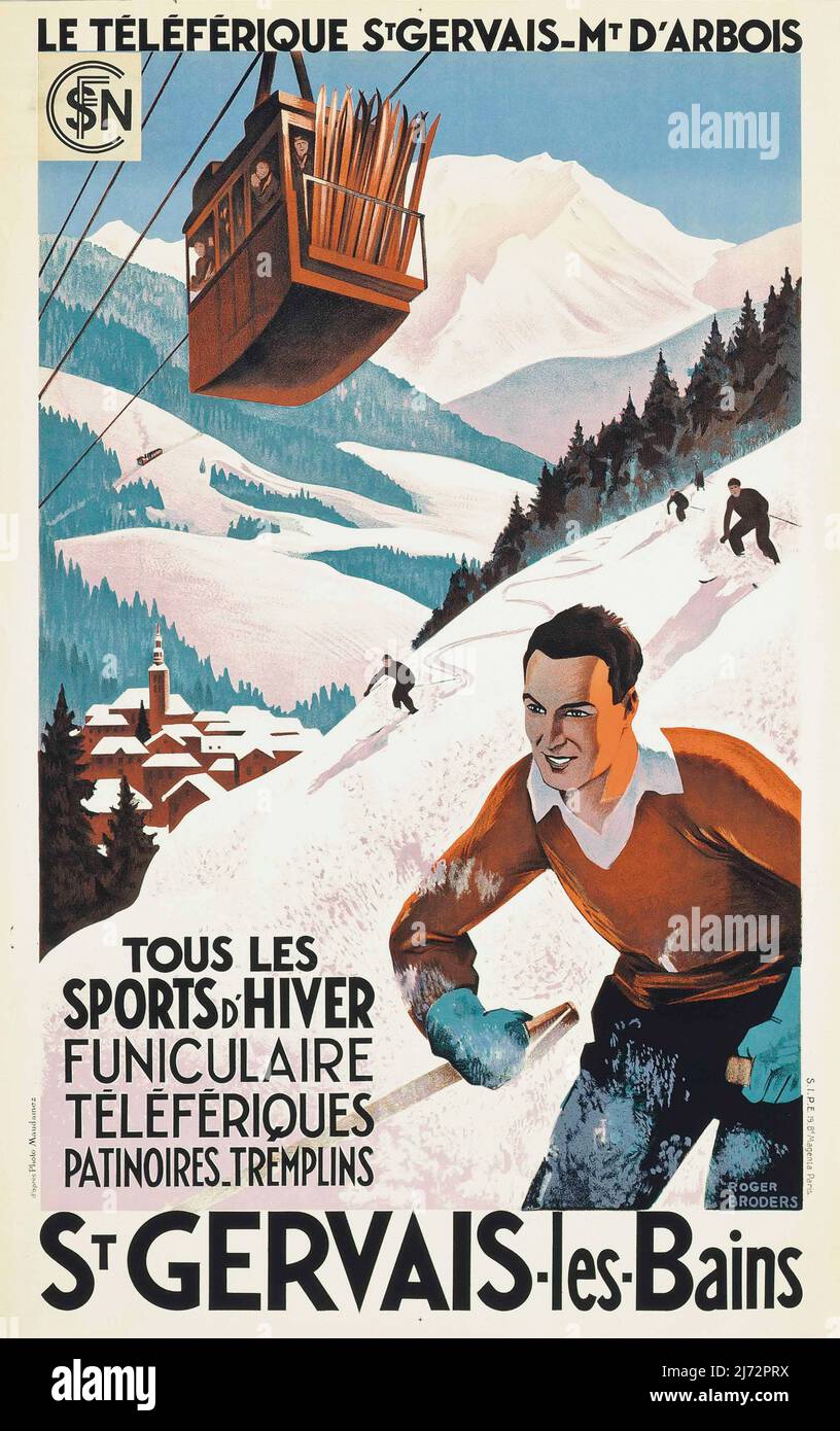 Affiche de voyage suisse vintage - Saint-Gervais-les-bains Banque D'Images