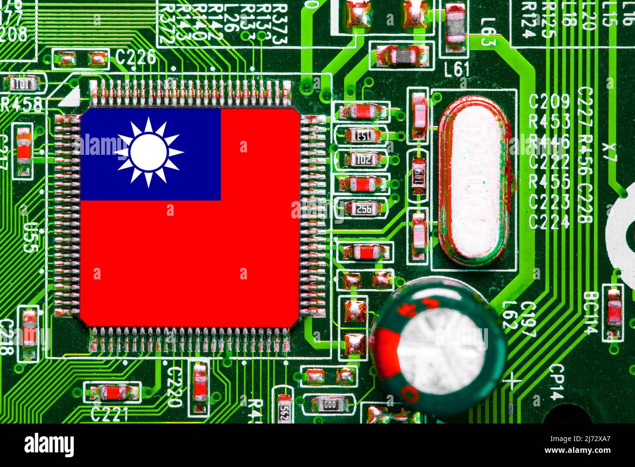 Drapeau national taïwanais superposé sur la puce PC de la carte de circuit imprimé intégrée Banque D'Images
