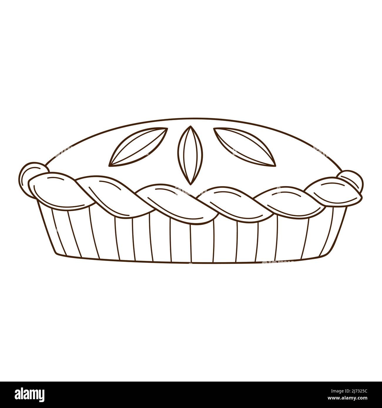 Gâteau maison prêt à l'emploi. Cuisson, nourriture. Elément de conception avec contour. Doodle, dessiné à la main. Illustration vectorielle noir et blanc. Isolé sur un backgrou blanc Illustration de Vecteur