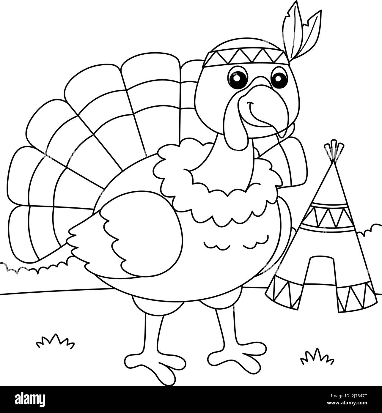 Dinde de Thanksgiving avec colorant de Headdress indien Illustration de Vecteur