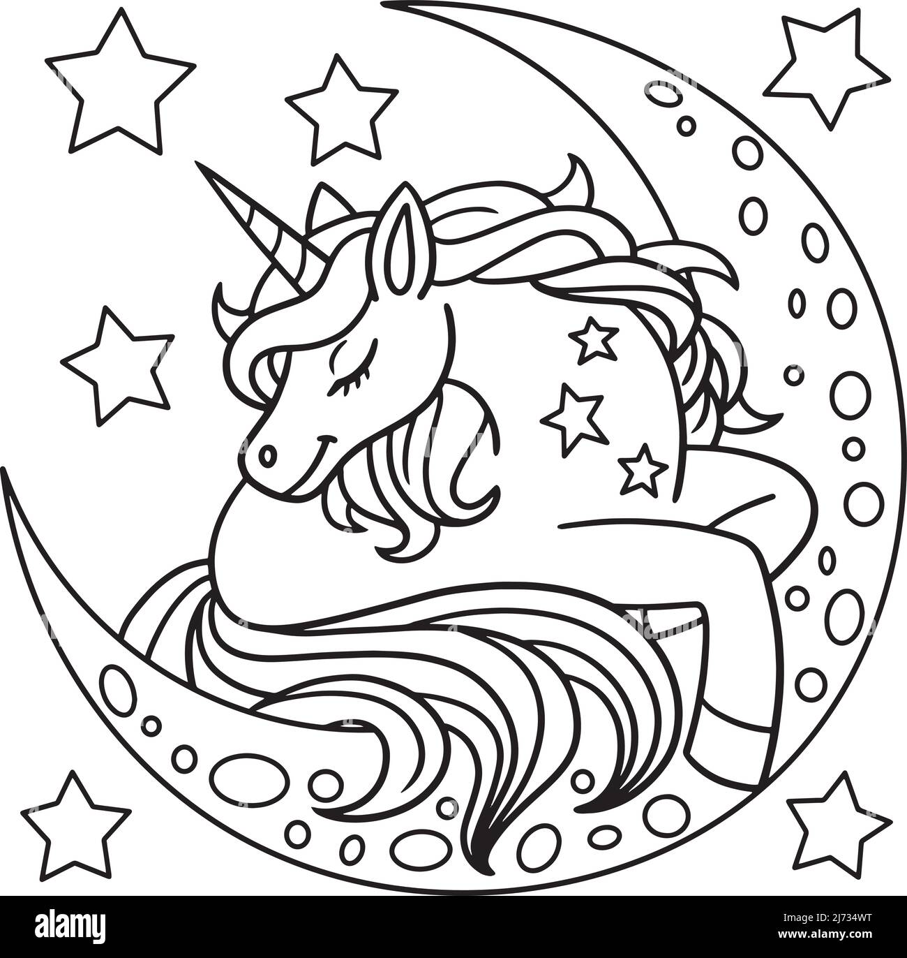 UNICORN Sleeping on the Moon coloriage page Illustration de Vecteur