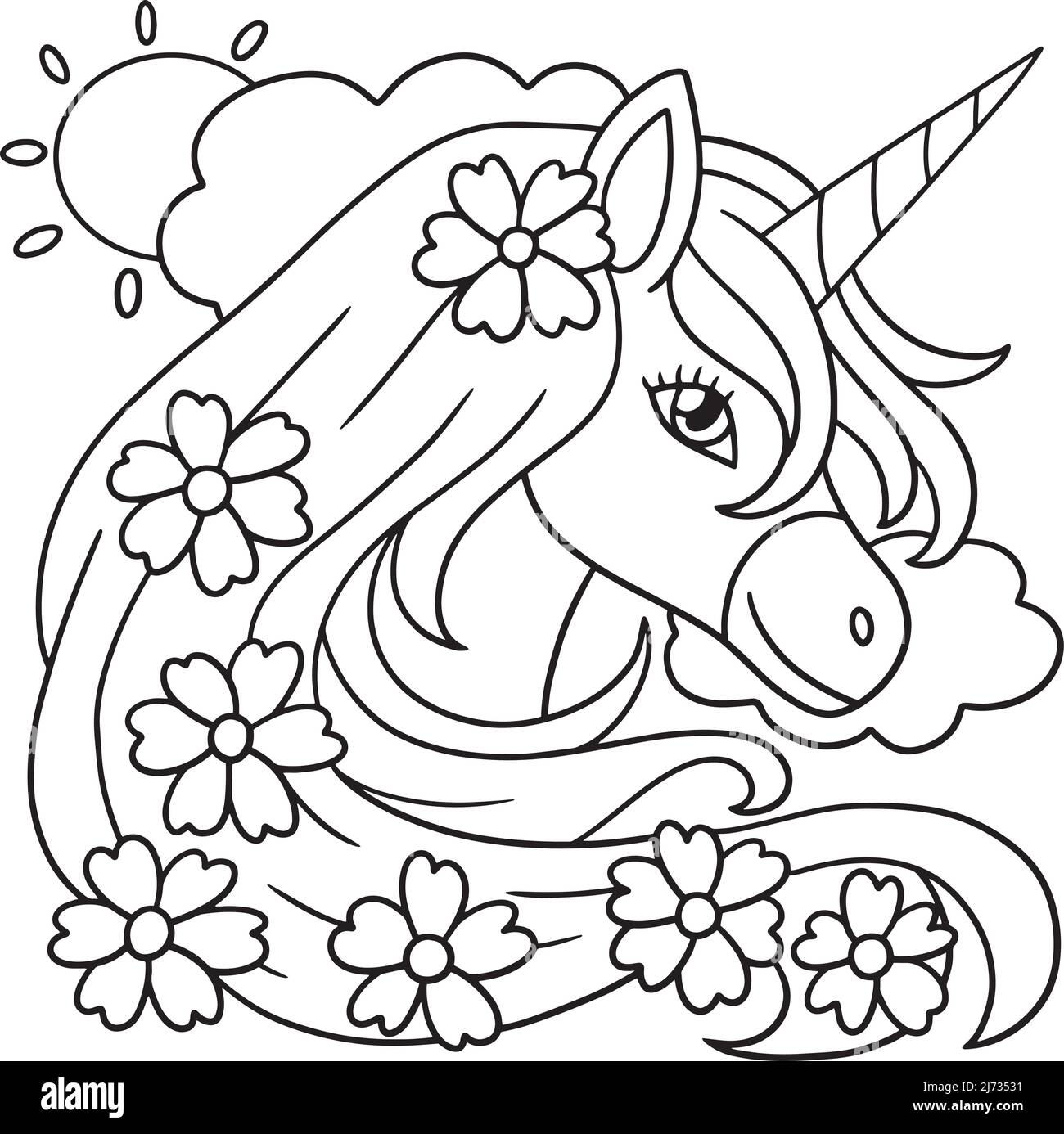 UNICORN Flower coloriage page pour enfants Illustration de Vecteur