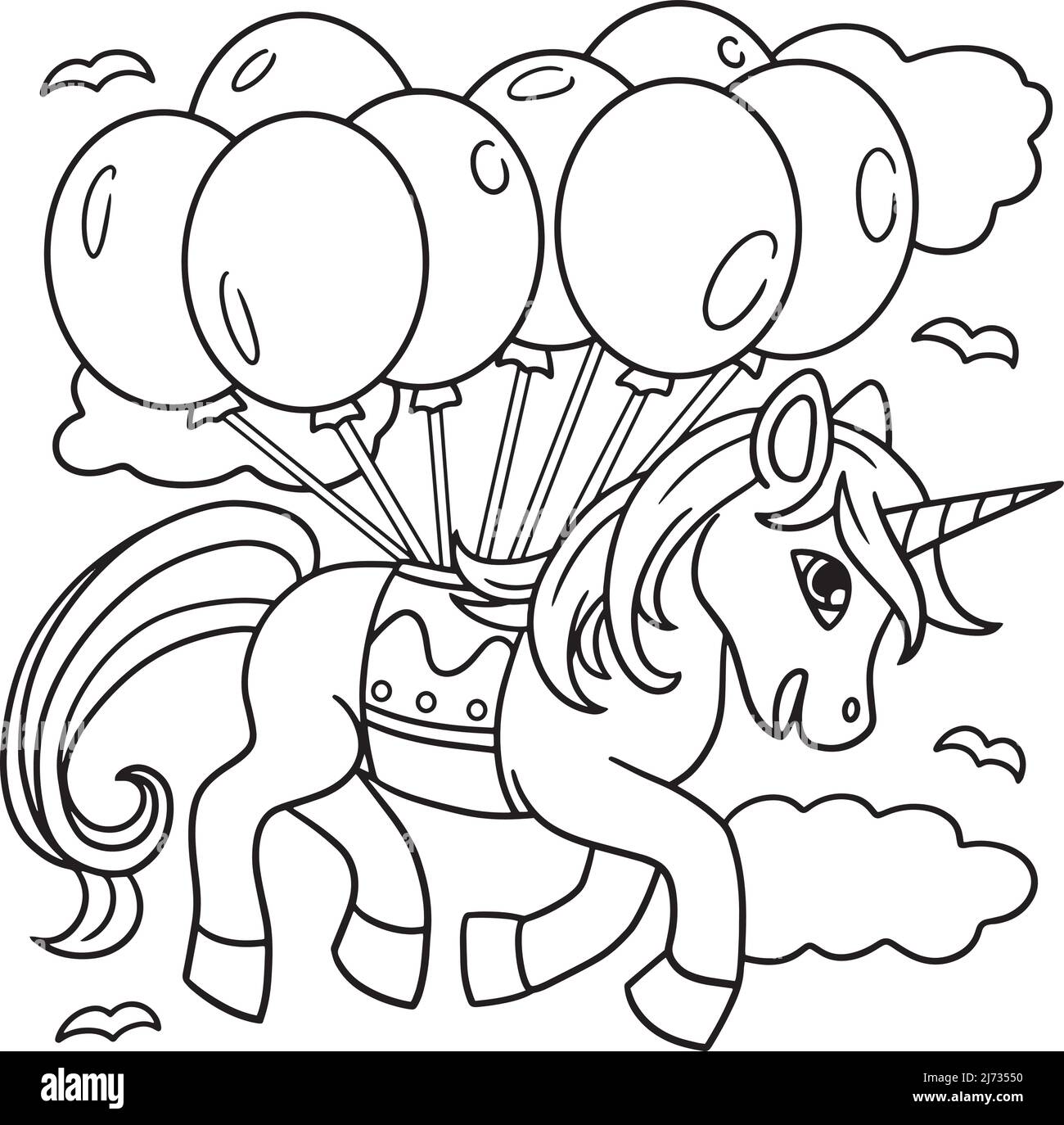 UNICORN flottant avec la page de coloriage des bulles Illustration de Vecteur