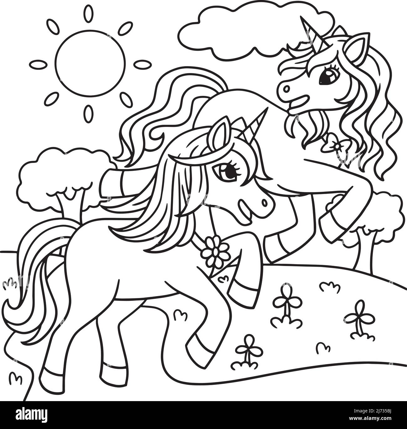 Licorne avec Une page de coloriage d'ami pour enfants Illustration de Vecteur
