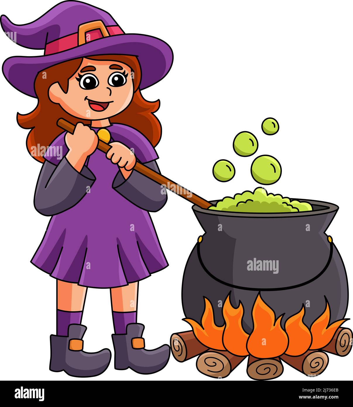 Pot de sorcière Halloween Cartoon coloré Clipart Illustration de Vecteur