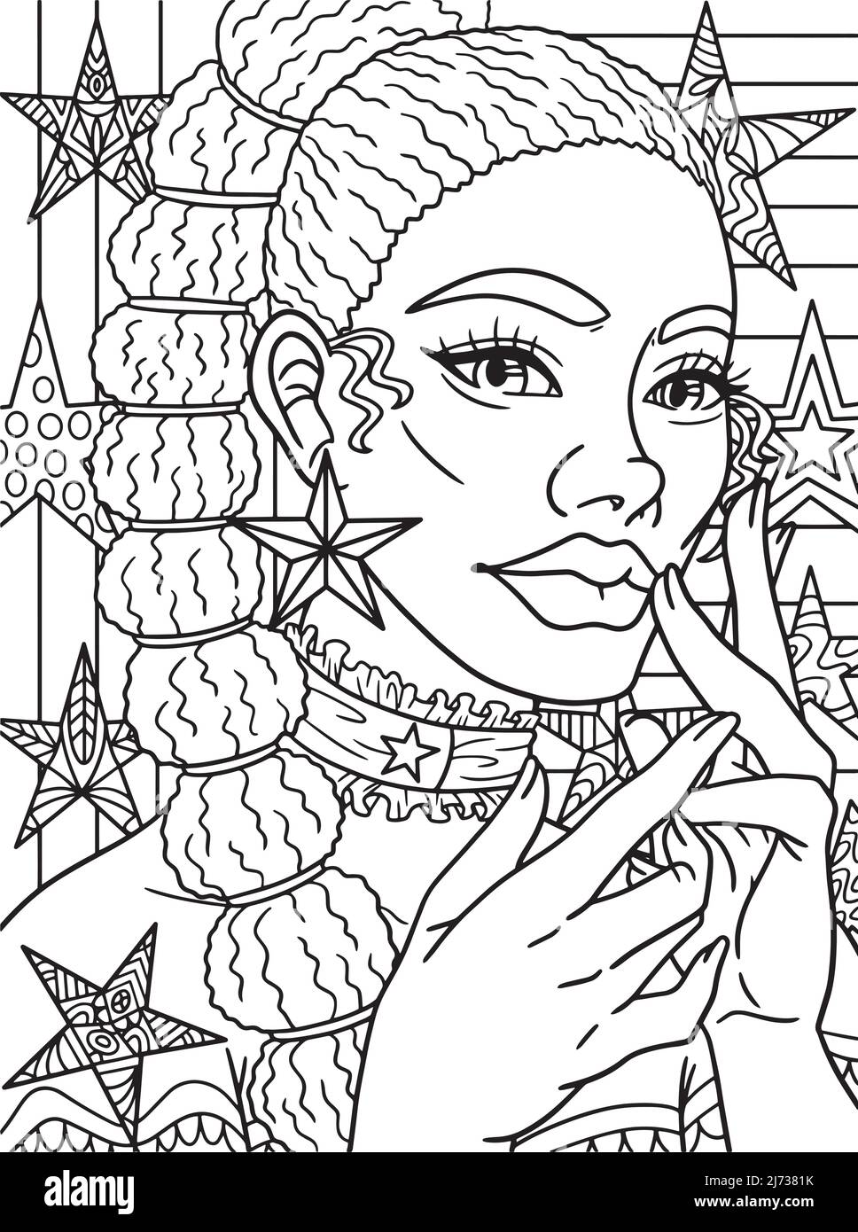 Afro American femme tressé cheveux adulte coloration Illustration de Vecteur