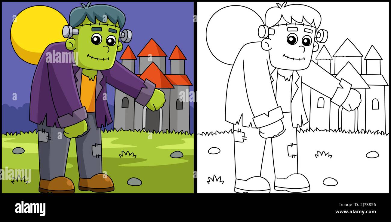 Illustration de la page de coloriage d'Halloween de Frankenstein Illustration de Vecteur