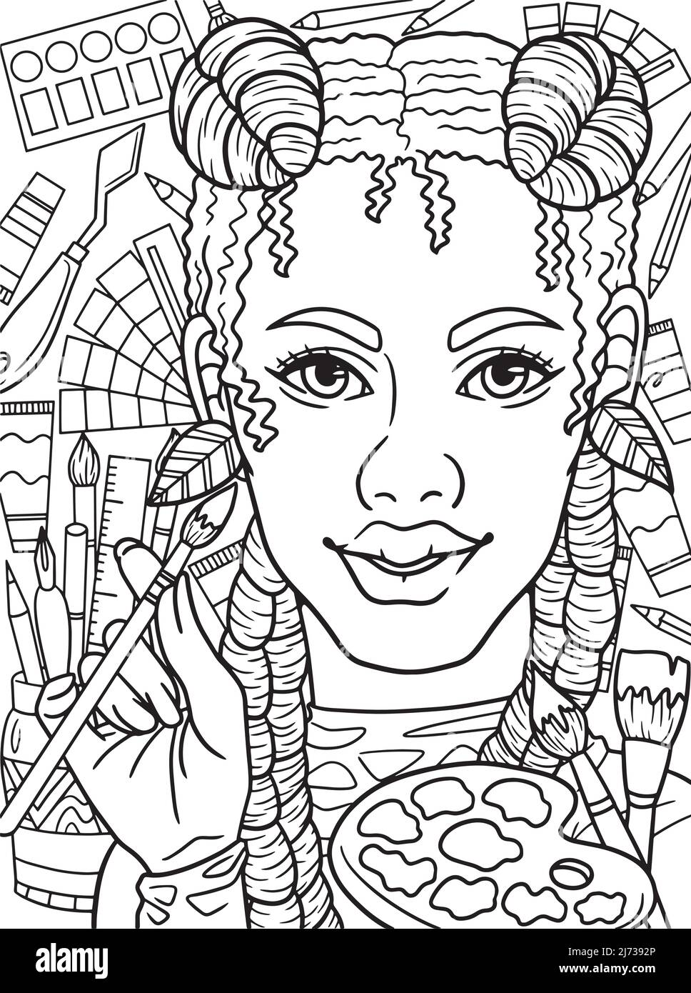 Femme afro-américaine peint coloration adulte Illustration de Vecteur