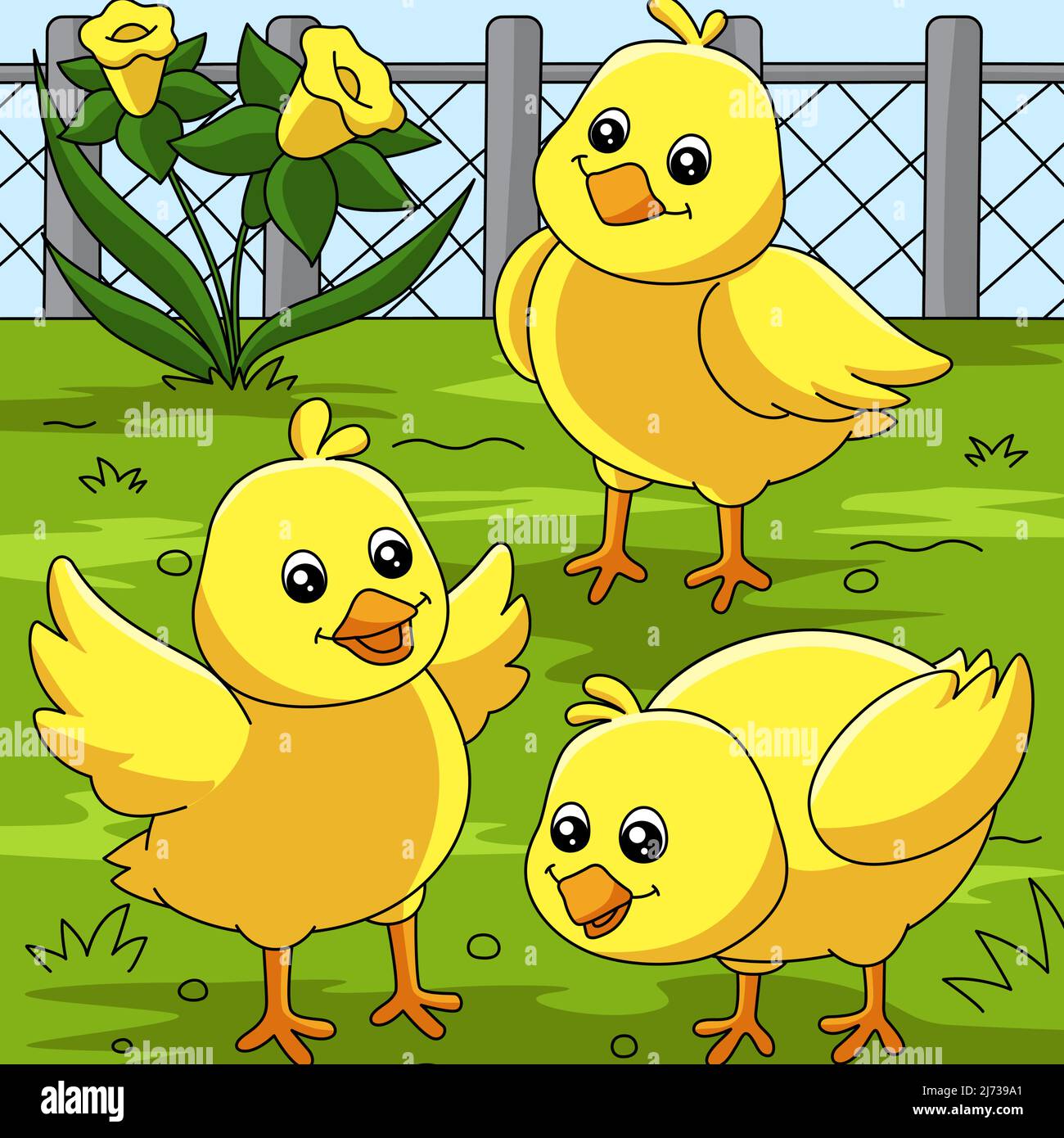 Illustration de la ferme de dessin animé coloré de Chicks Illustration de Vecteur