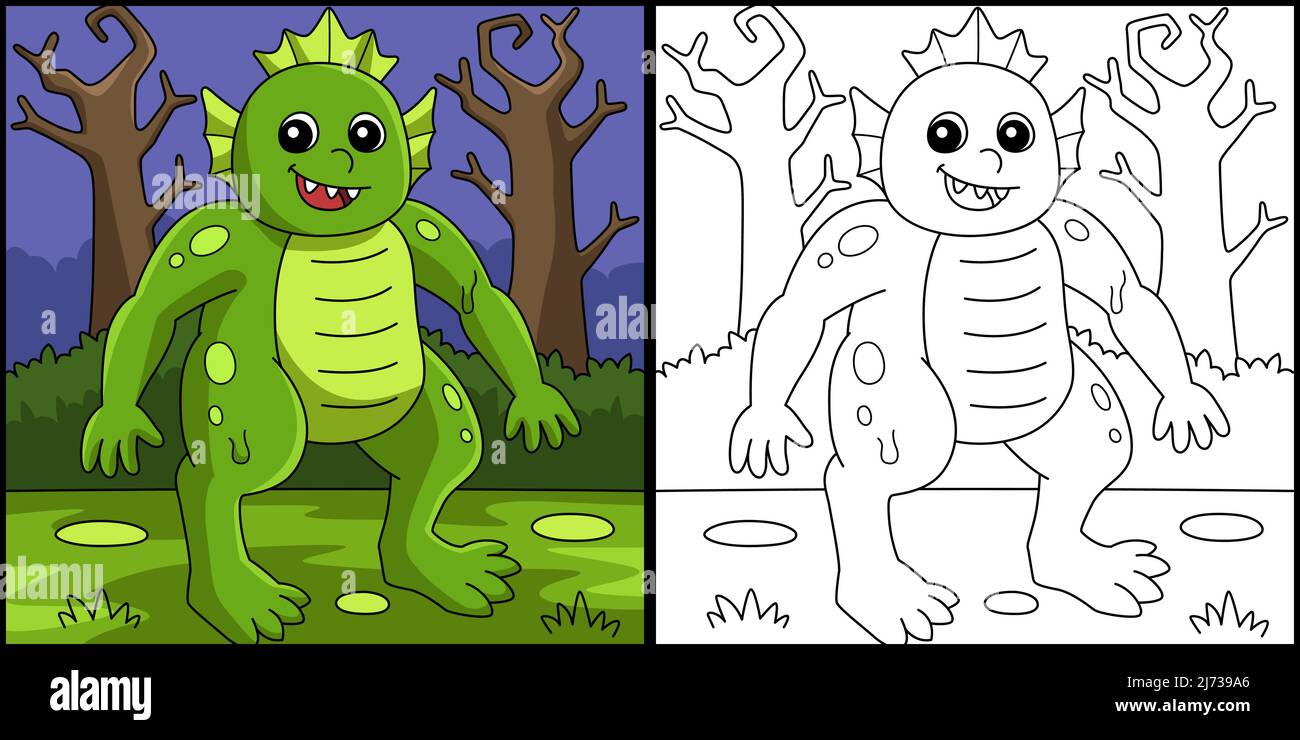 Illustration de la page de coloriage d'Halloween de Swamp Monster Illustration de Vecteur
