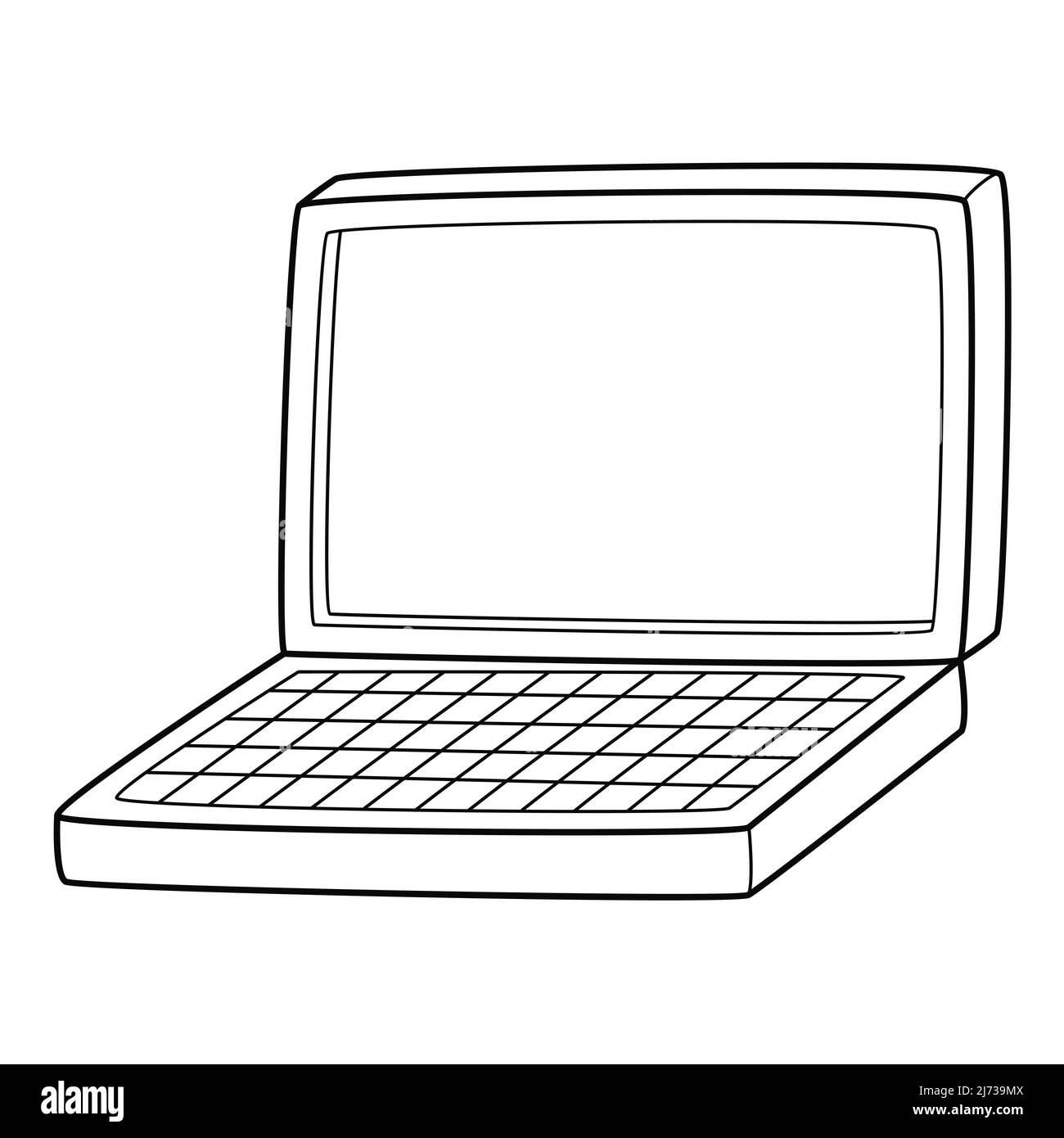 Un ordinateur portable ouvert avec un clavier et un écran vide. Un symbole des affaires, de l'éducation, de l'apprentissage. Espace pour le texte. Vecteur noir et blanc dessiné à la main illust Illustration de Vecteur