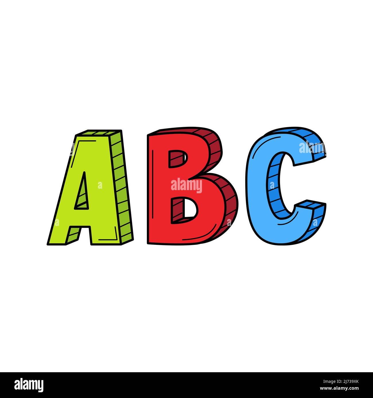 Les lettres ABC dans le style Doodle. Illustration vectorielle colorée dessinée à la main. Les éléments de conception sont isolés sur un fond blanc. Illustration de Vecteur