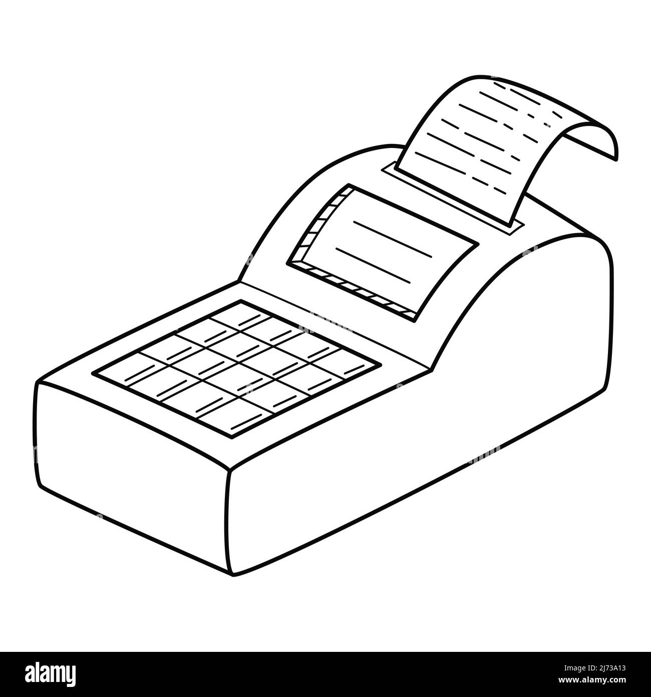 La caisse enregistreuse. Icône linéaire. Illustration vectorielle noire et blanche dessinée à la main. Isolé sur un fond blanc. Illustration de Vecteur