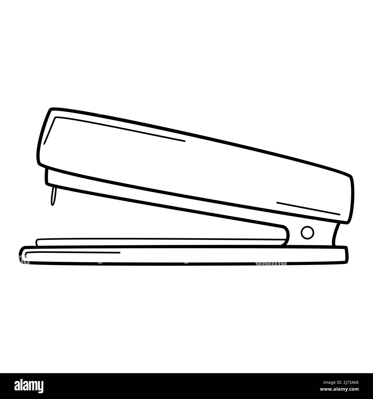 Une agrafeuse. Article scolaire, fournitures de bureau. Doodle. Illustration vectorielle noire et blanche dessinée à la main. Les éléments de conception sont isolés sur un fond blanc Illustration de Vecteur
