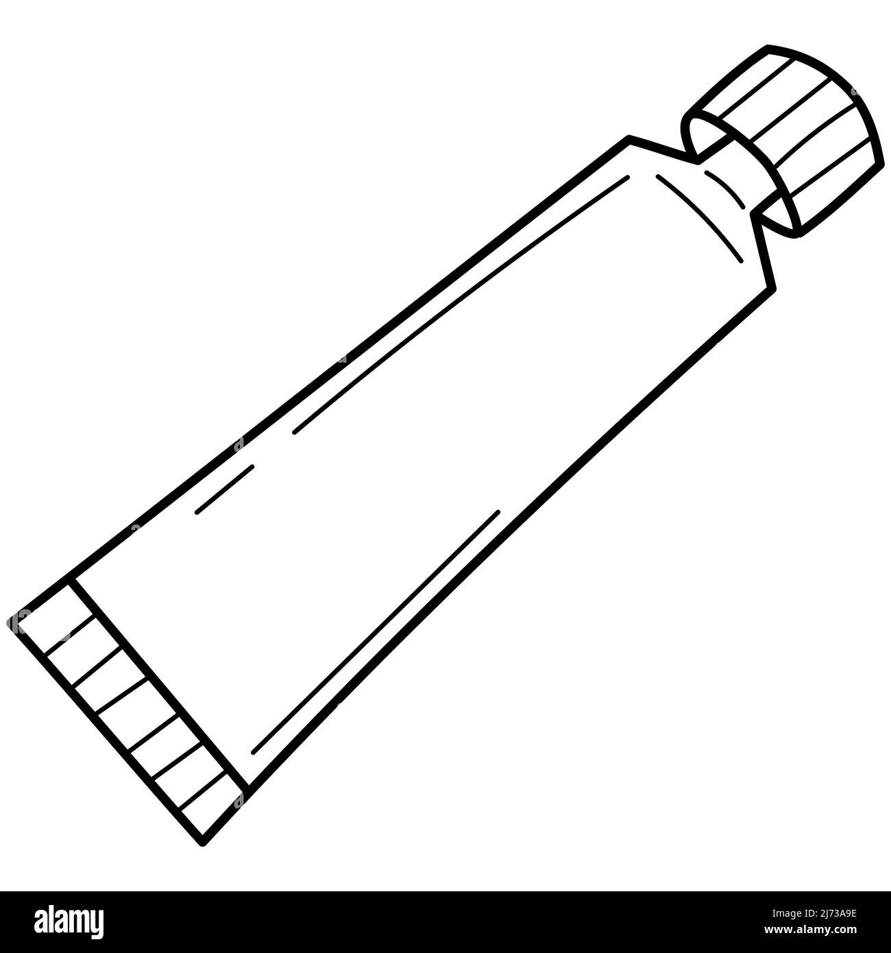 Un tube avec de la peinture acrylique ou gouache. Un outil artistique. Style Doodle. Illustration vectorielle noire et blanche dessinée à la main. Les éléments de conception sont isolés Illustration de Vecteur