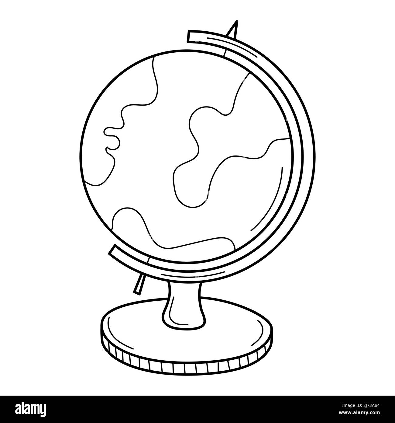 Un globe sur un stand. Article scolaire. Doodle. Globus. Illustration vectorielle noire et blanche dessinée à la main. Les éléments de conception sont isolés sur un fond blanc Illustration de Vecteur