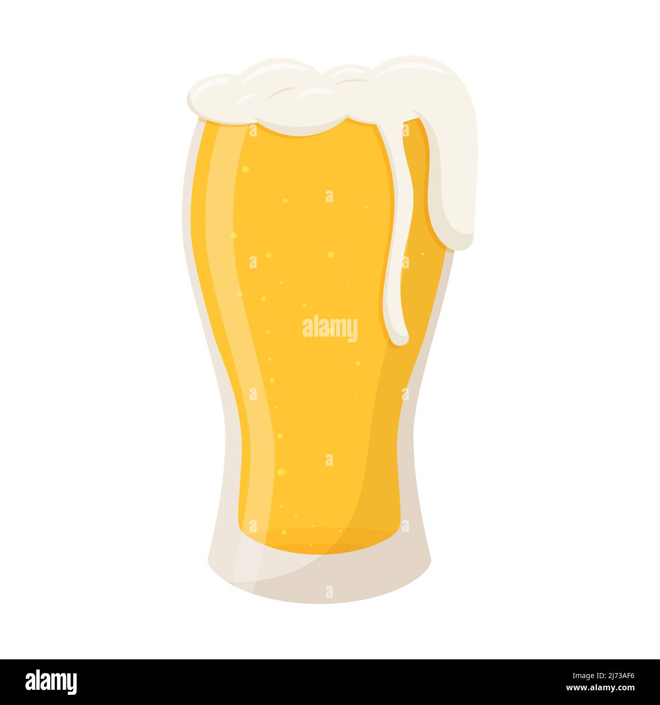 Un verre transparent rempli de bière jaune clair. Une boisson à faible teneur en alcool. Style de dessin animé plat, isolé sur un fond blanc.Illustration vectorielle couleur. Illustration de Vecteur