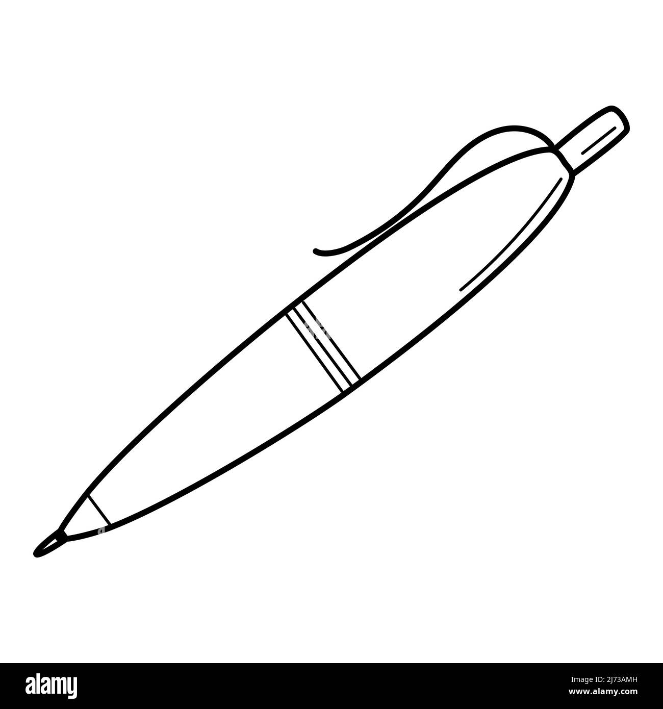 Un stylo à bille. Doodle. Papeterie, fournitures de bureau. Illustration vectorielle noire et blanche dessinée à la main. Les éléments de conception sont isolés sur un dos blanc Illustration de Vecteur