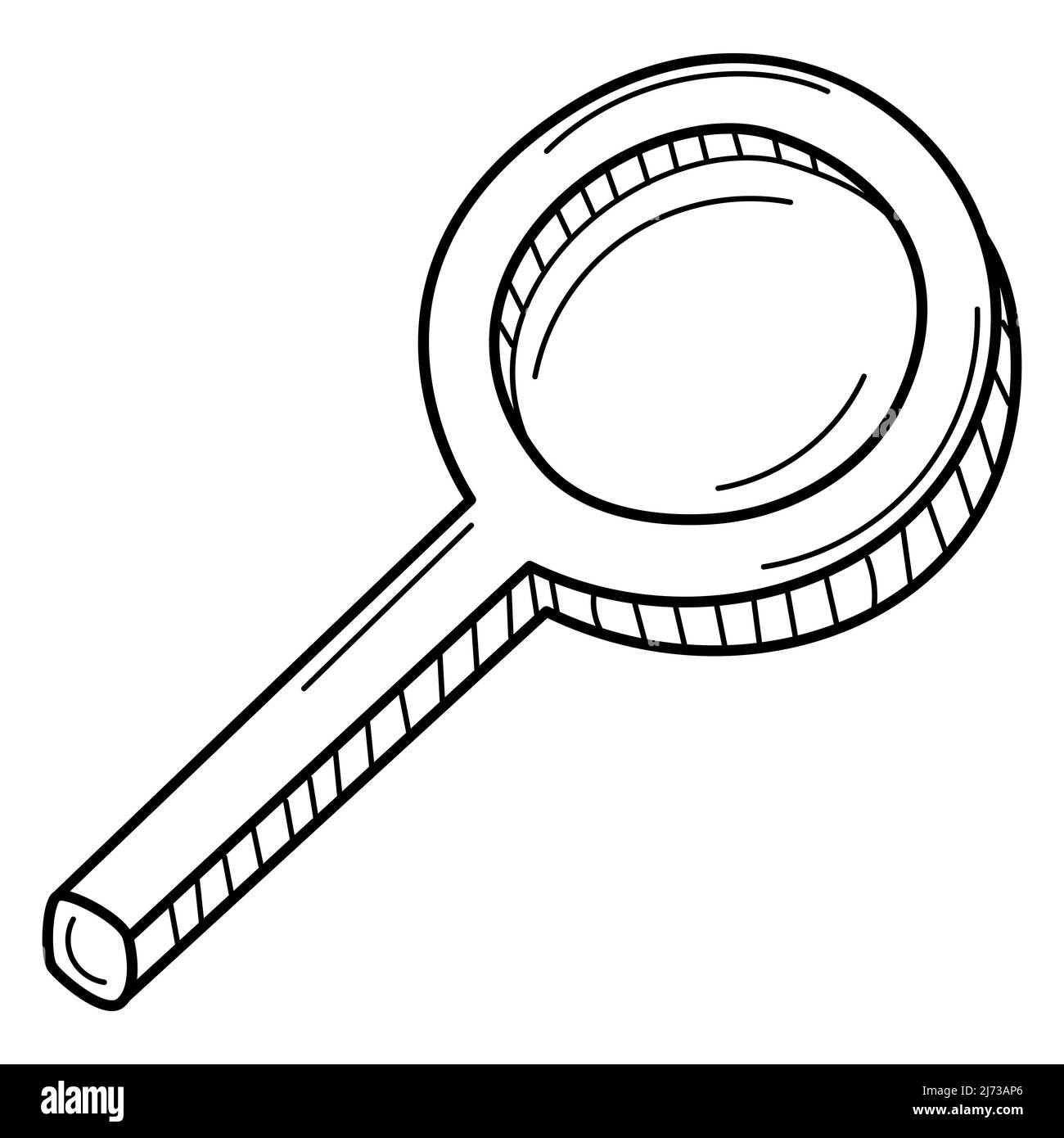 Une loupe avec une poignée. Le symbole de la recherche, de la recherche. Doodle. Illustration vectorielle noire et blanche dessinée à la main. Les éléments de conception sont isol Illustration de Vecteur