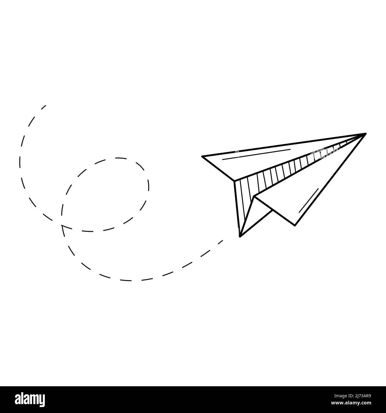 Un avion de papier volant. Origami. Symbole d'une start-up, d'un développement et d'une entreprise. Doodle. Illustration vectorielle noire et blanche dessinée à la main. Les des Illustration de Vecteur