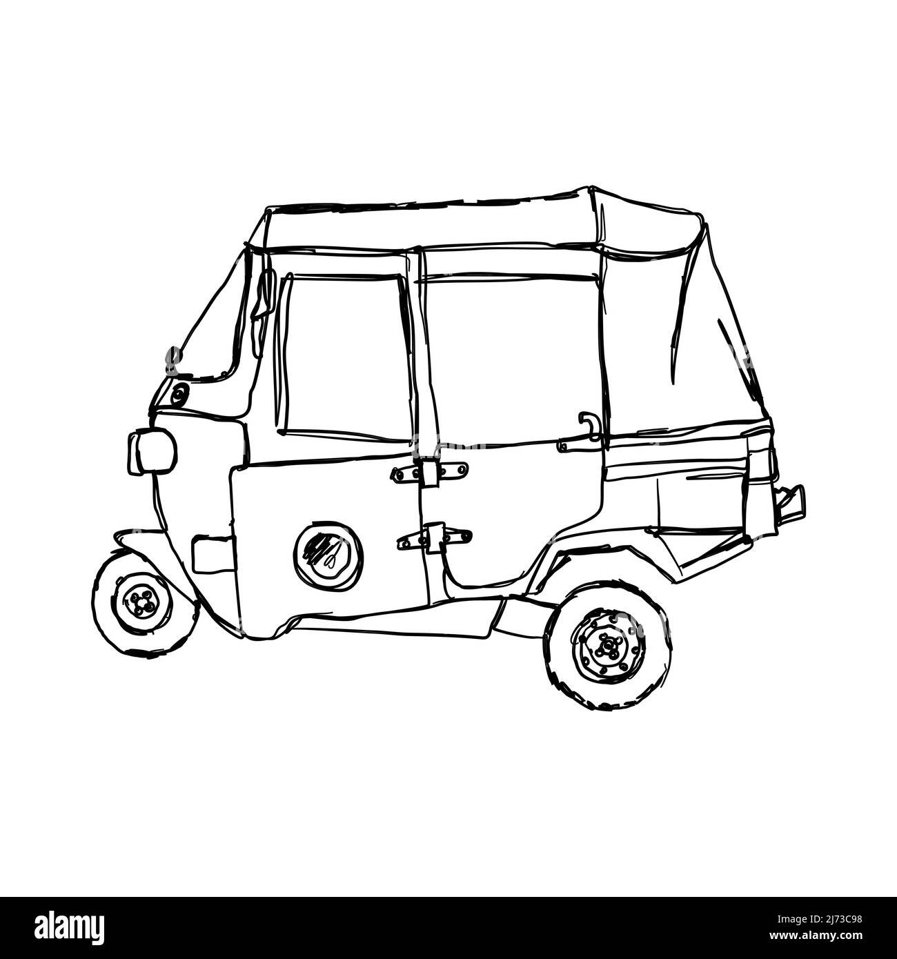 Bajaj est une icône des transports en commun dans la ville de Jakarta, en Indonésie. (Bajaj est un véhicule motorisé à trois roues) Illustration de Vecteur