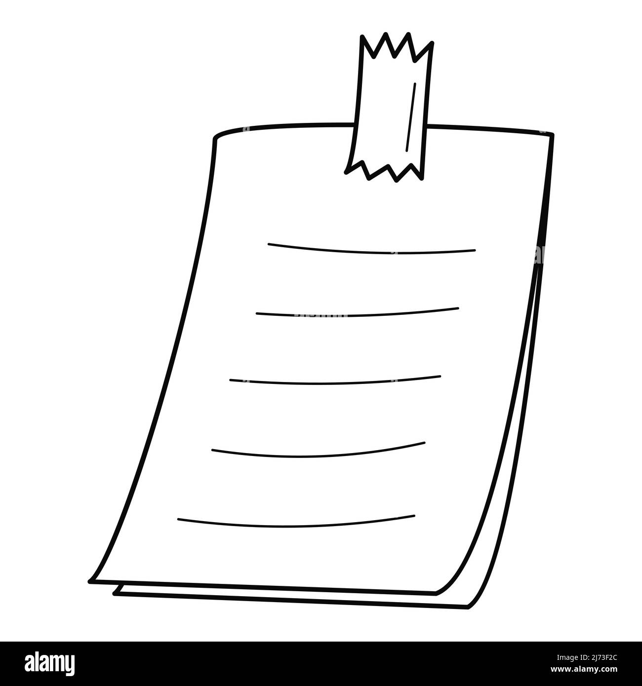 Un autocollant avec des notes sur la bande. Une note papier avec une liste de tâches. Icône linéaire. Illustration vectorielle noire et blanche dessinée à la main. Isolé sur un backgro blanc Illustration de Vecteur